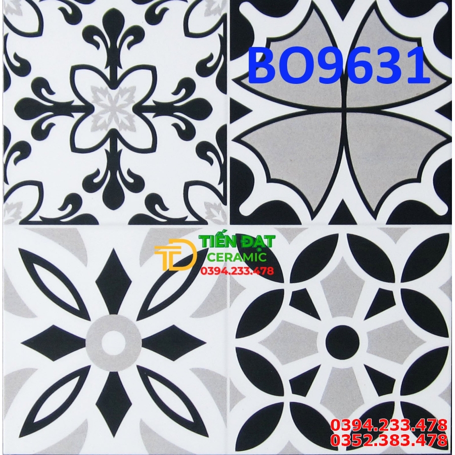 Gạch Ốp Lát Nhà Tắm 30x30 Hoa Văn Trắng Đen 