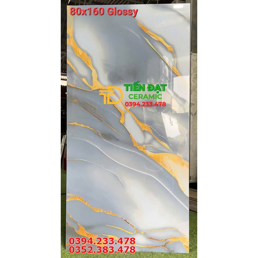 Gạch Ốp Lát Phòng Khách 80x160 Trắng Giả Đá Vàng
