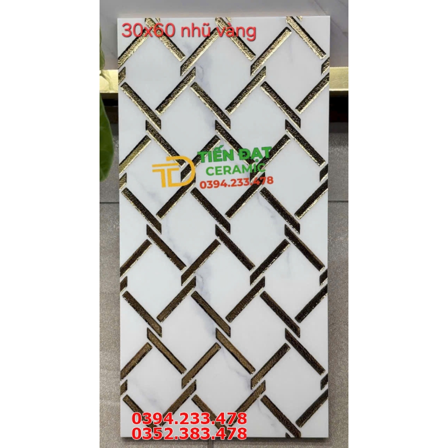 Gạch Ốp Lát Quán Bar Nhũ Vàng 30x60 Ô Vuông Trắng Vàng 