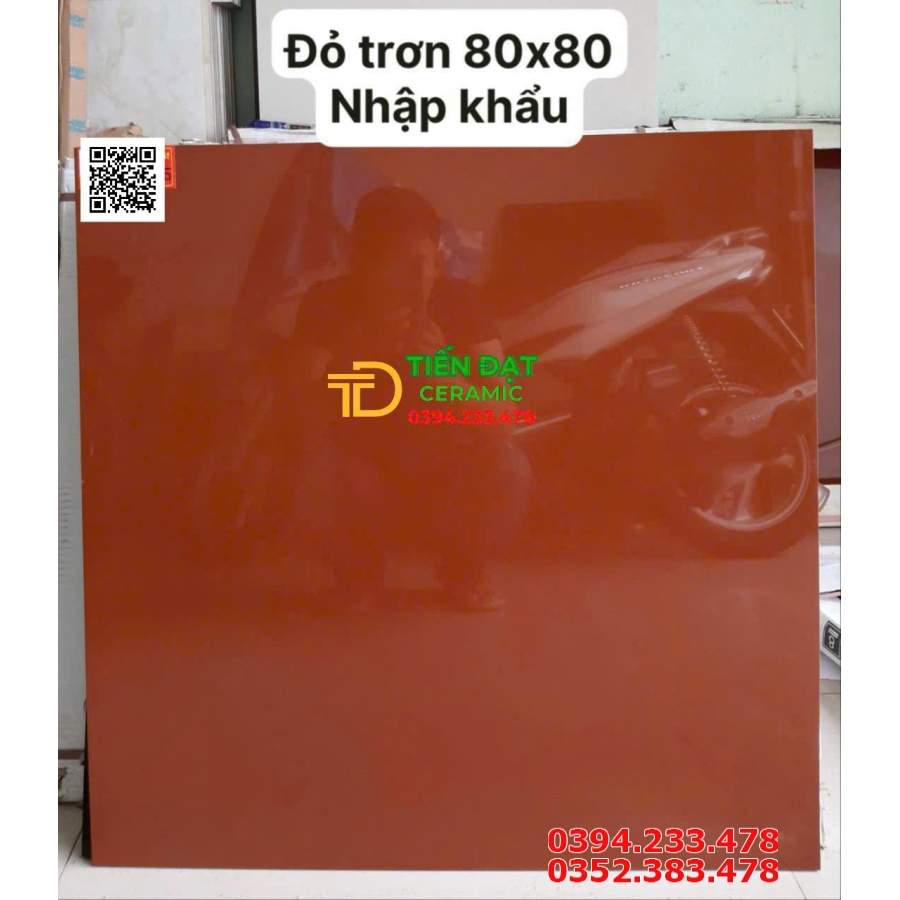 Gạch Ốp Lát TQ 80x80 Đỏ Trơn Bóng Kính Kim Cương