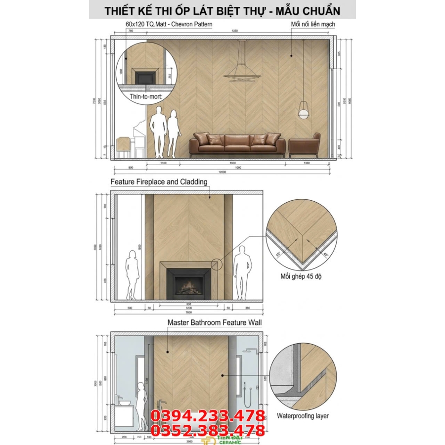 Gạch Khổ Lớn TQ 60x120 Vân Vàng Giả Gỗ Ốp Tường 