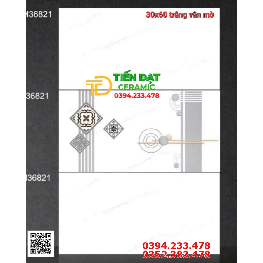 Gạch ỐP Lát Xả Kho 30x60 Trắng Vân Men Mờ Matt 