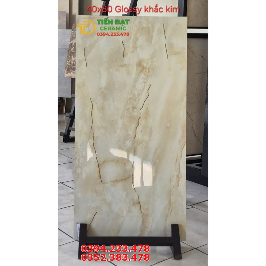 Gạch Ốp Mặt Tiền 40x80 Xanh Nhạt Ngọc Thạch Khắc Kim