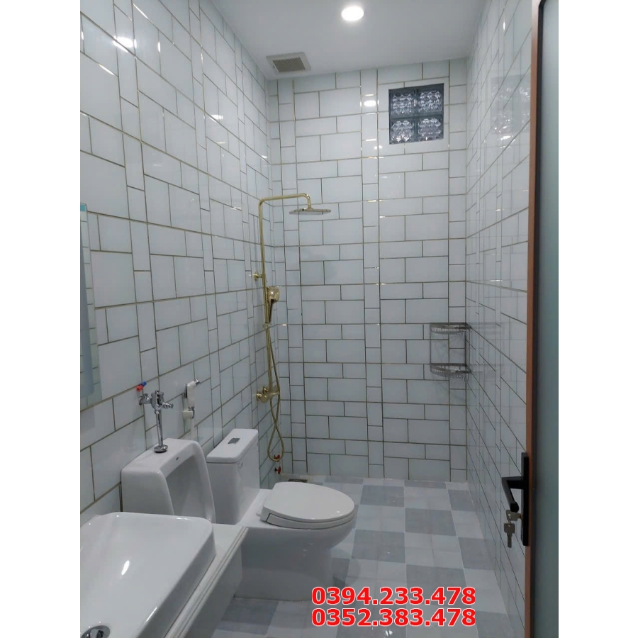 Gạch Ốp Nhà Tắm 30x60 Khắc Kim Vàng Bộ Xanh Nhạt