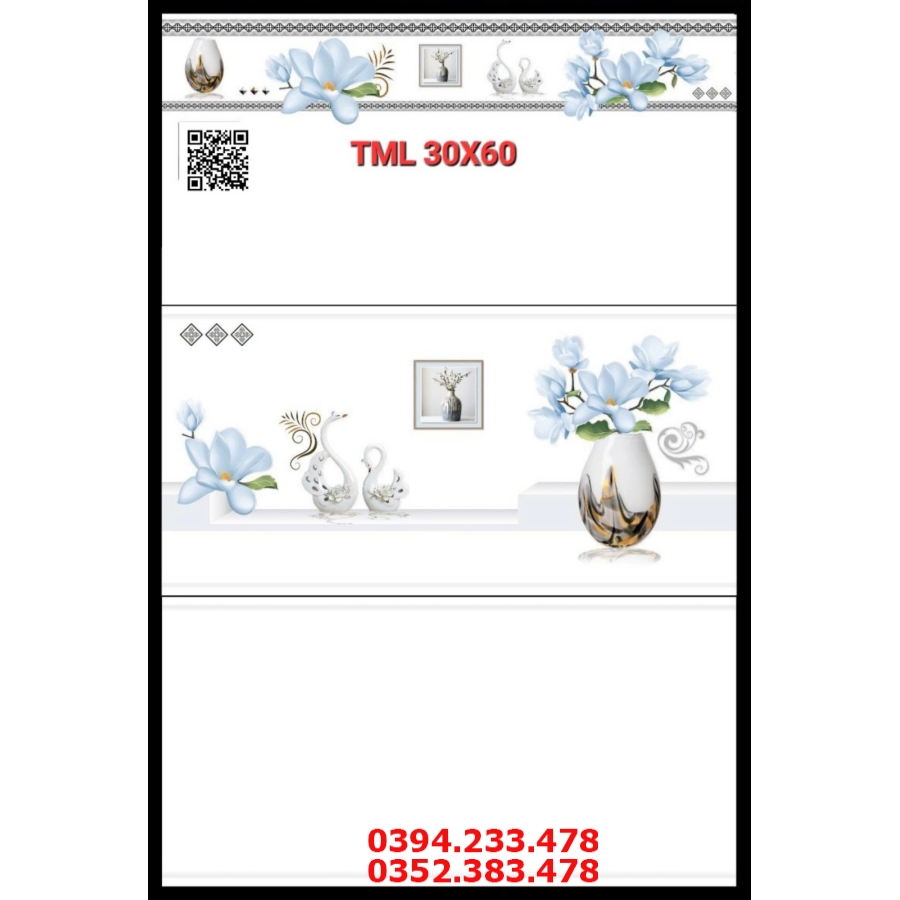 Gạch Ốp Phòng Ngủ 30x60 Trắng Trơn Thân Viền Điểm 