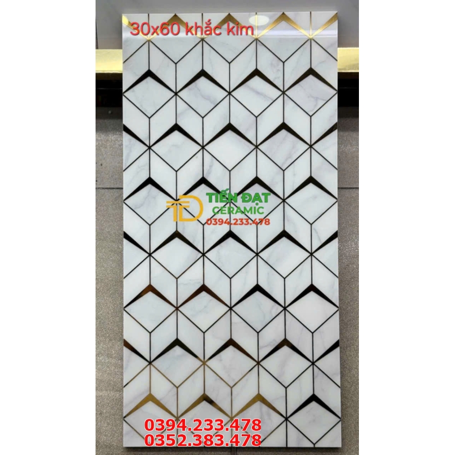Gạch Ốp Trang Trí Nhà Tắm 30x60 Hình Lục Giác Nhũ Khắc Kim