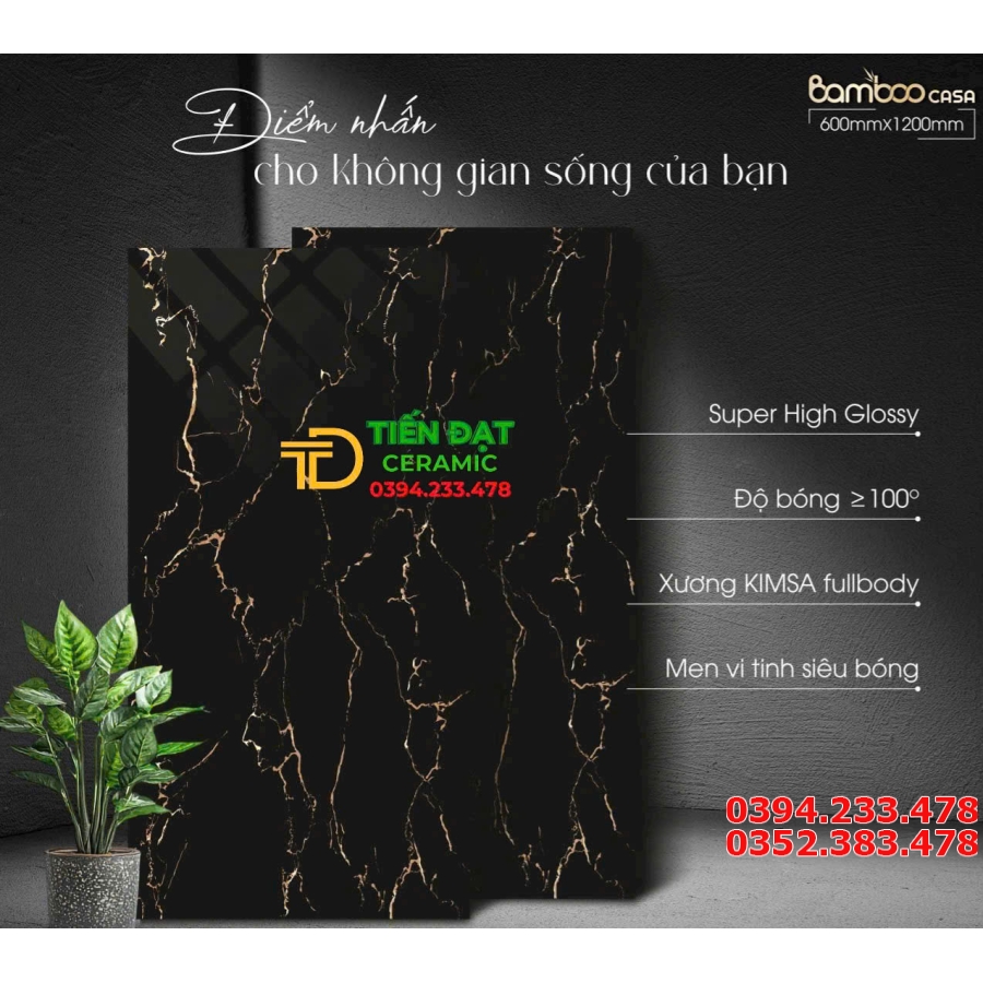 Gạch Ốp Trang Trí Vicera 60x120 Khổ Lớn Đen Vàng