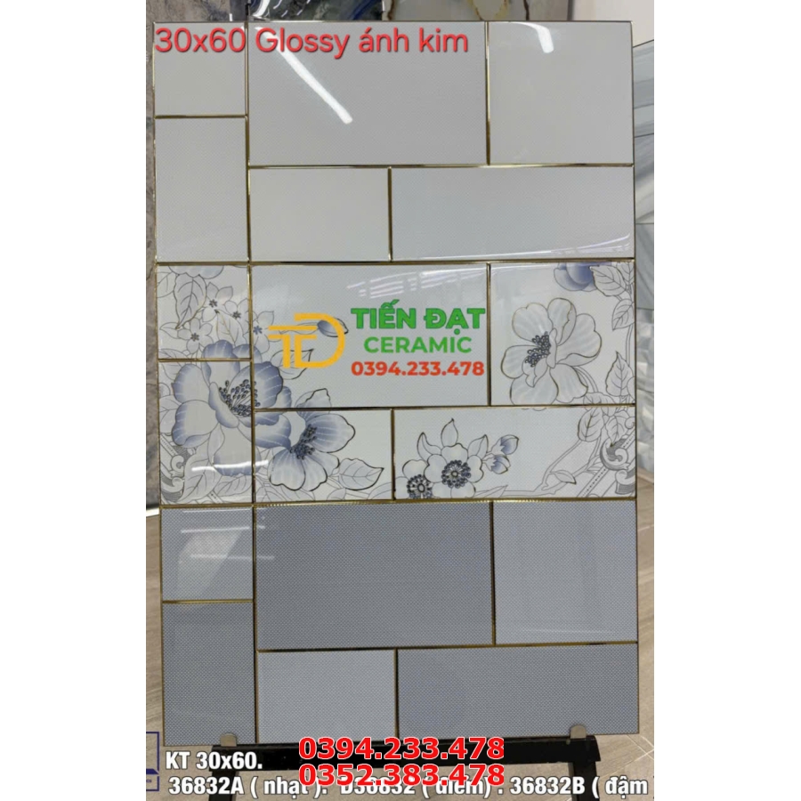Gạch Ốp Tường 30x60 Bộ Đậm Nhạt Điểm Khắc Vàng