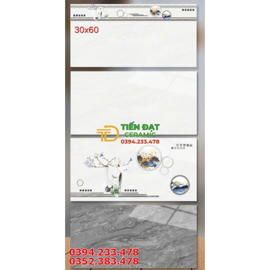 Gạch Ốp Tường 30x60 Vân Xám Đậm Nhạt Điểm Viền Đồng Giá