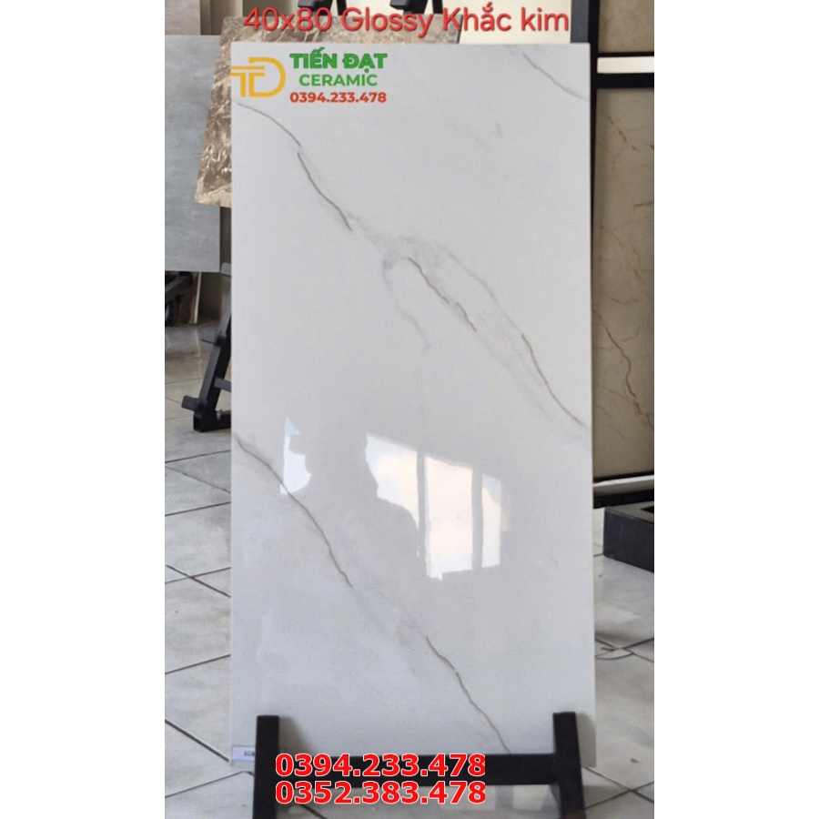 Gạch Ốp Tường 40x80 Trắng Khắc Vàng TQ Mẫu Mới 