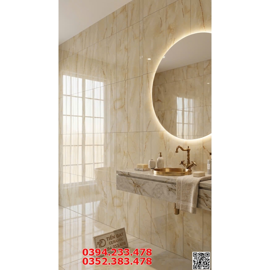 Gạch Ốp Mặt Tiền 40x80 Xanh Nhạt Ngọc Thạch Khắc Kim