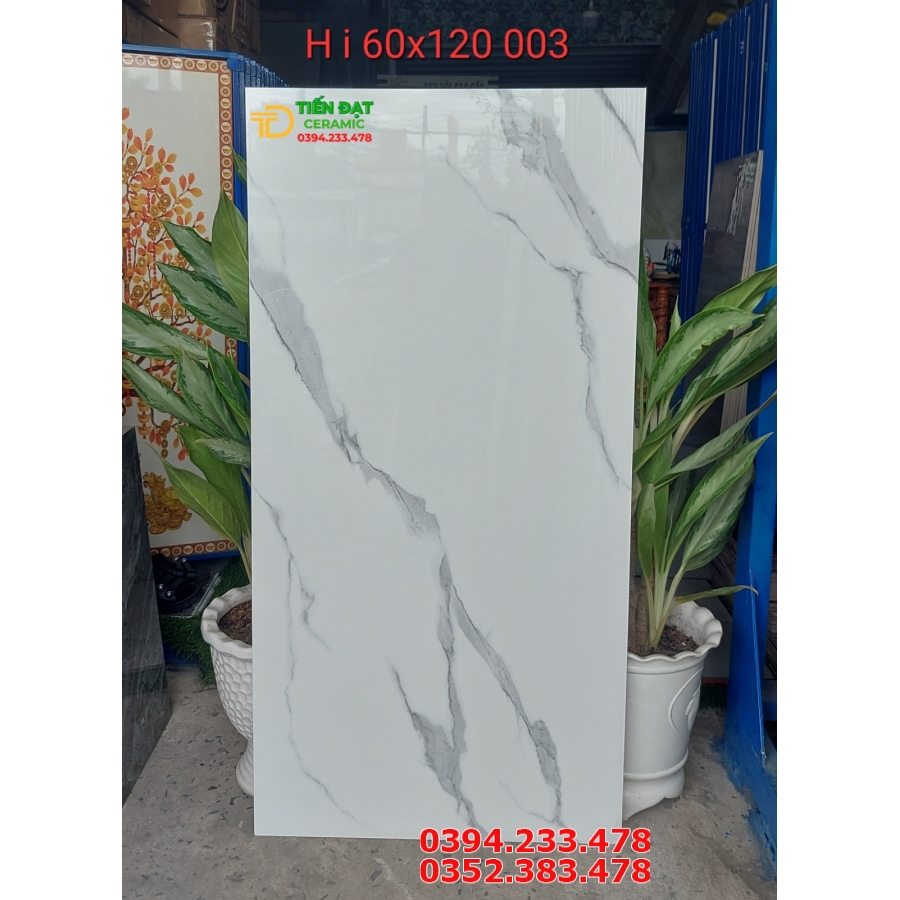 Gạch Ốp Lát 60x120 Trắng Vân Mây Bóng Đẹp