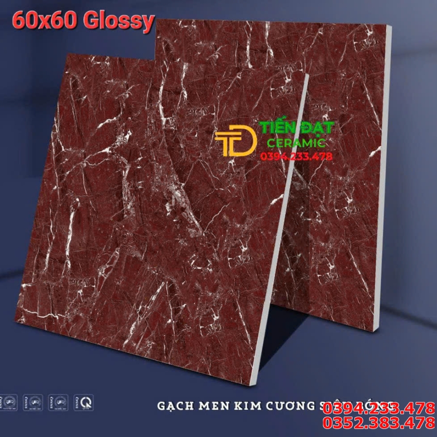 Gạch Ốp Tường 60x60 Bóng Kính Đỏ Vân Trắng 