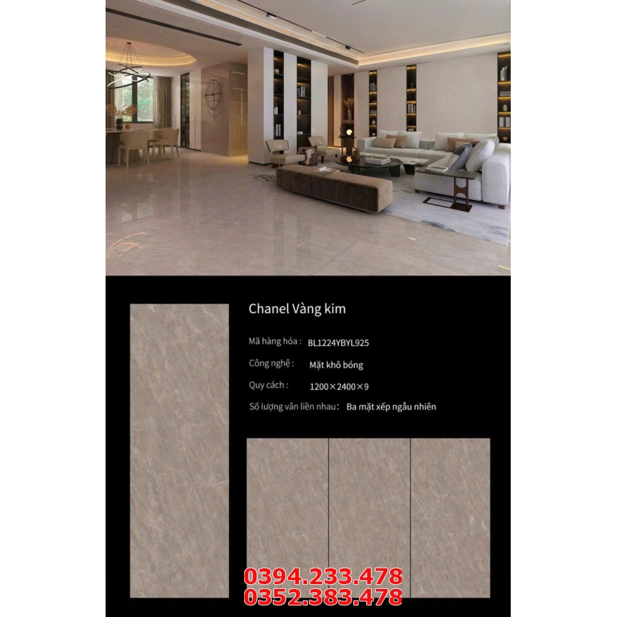 Gạch Ốp Tường Khổ Lớn 120x240 Vàng Kim Mẫu Mới Nhất