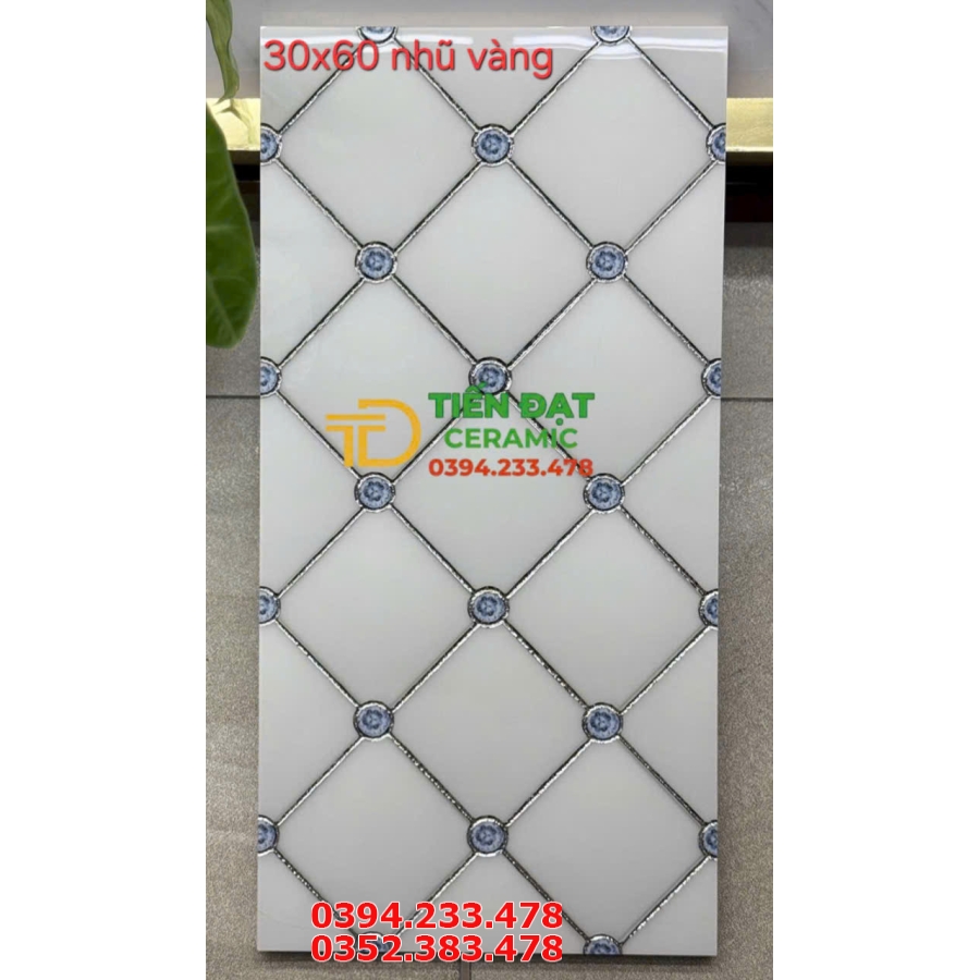 Gạch Ốp Tường TQ 30x60 Trắng Ô Vuông Nhũ Bạc tại Quân 6