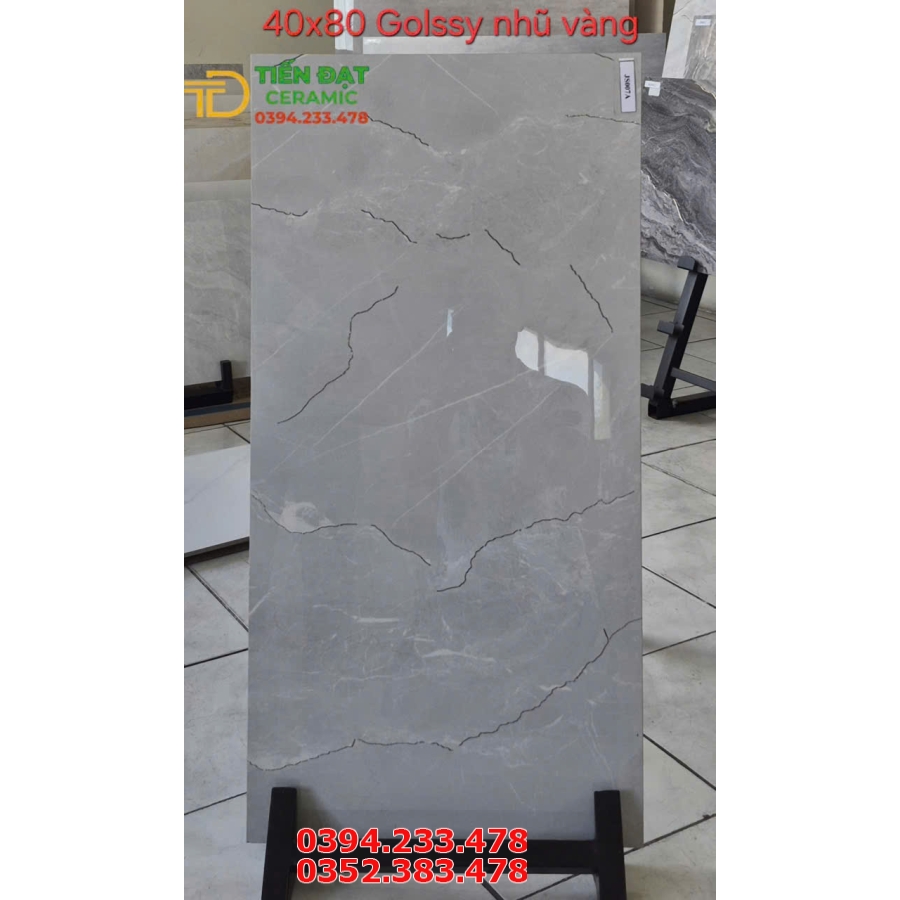 Gạch Ốp Tường TQ 40x80 Giả Đá Khắc Kim Bóng Kiếng 