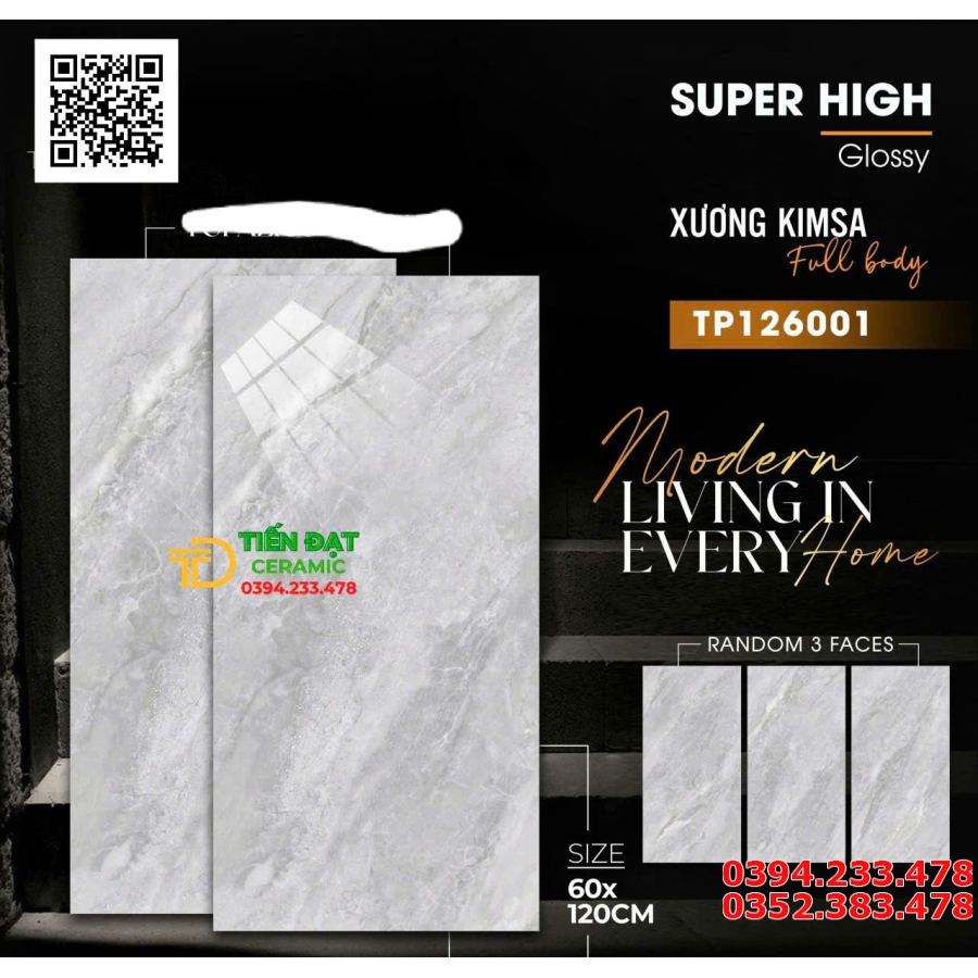 Gạch Ốp Tường Vicera 60x120 Khổ Lớn Vân Đá Siêu Bóng 