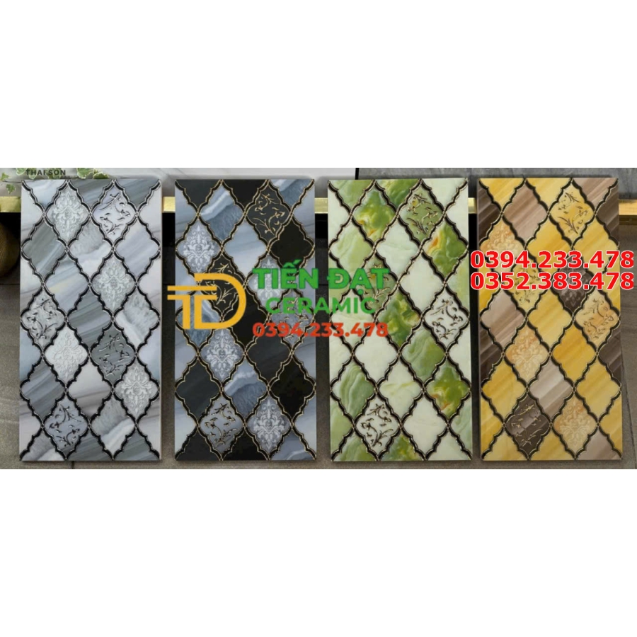 Gạch TQ 30x60 Trang Trí Điểm Nhấn Khắc Bạc Nhũ Vàng