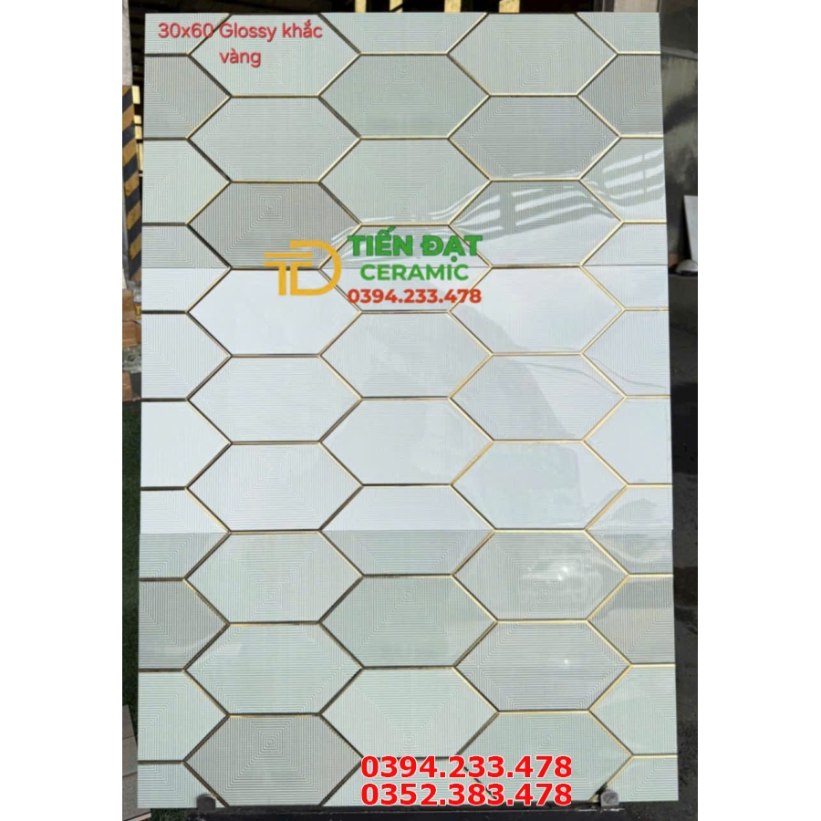 Gạch Bóng Kính TQ Khắc Kim Vàng 30x60 Cao Cấp Mẫu Mới