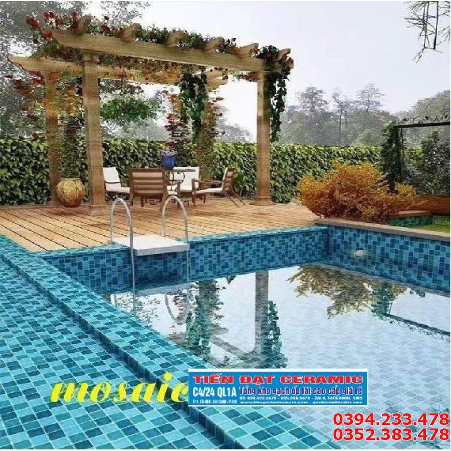 Gạch Ốp Lát Hồ Bơi 30x30 Mosaic Xanh Trắng 
