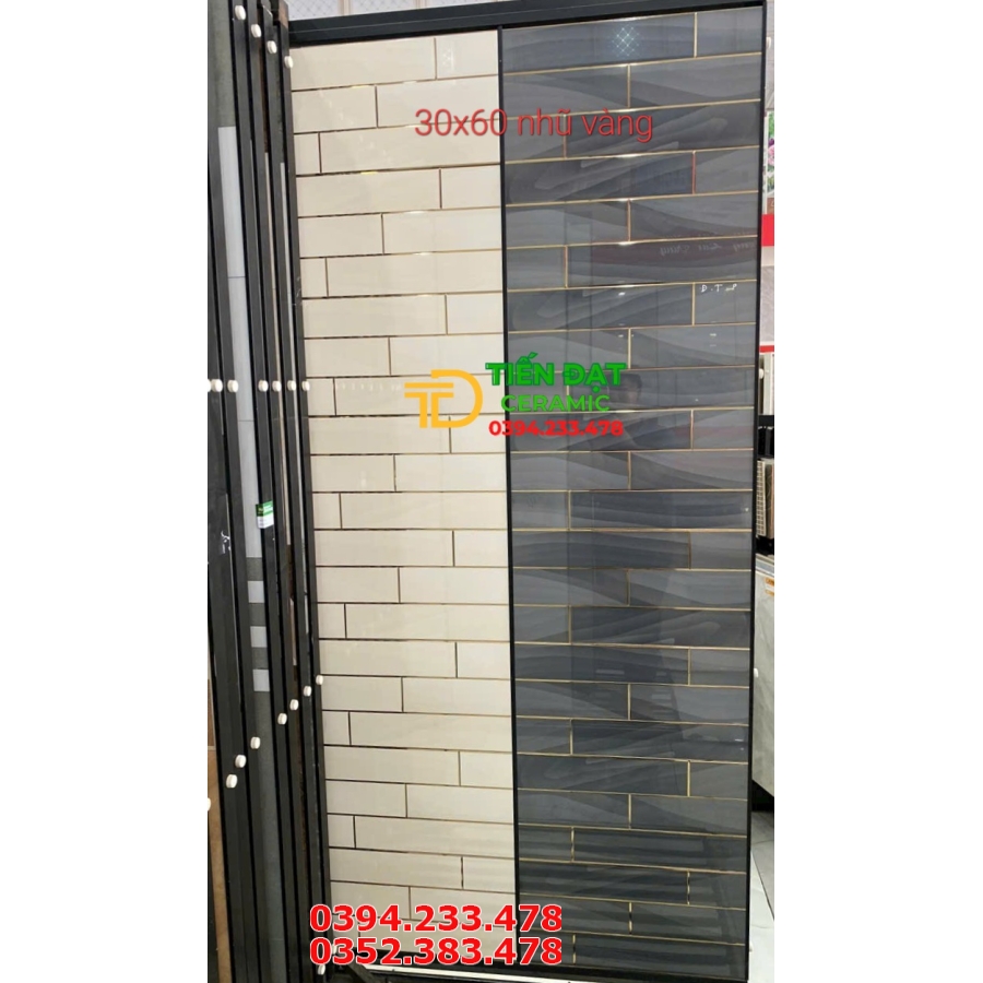 Gạch Trang Trí 30x60 Xám Đen Khắc Kim