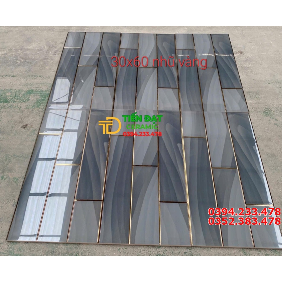 Gạch Trang Trí 30x60 Xám Đen Khắc Kim