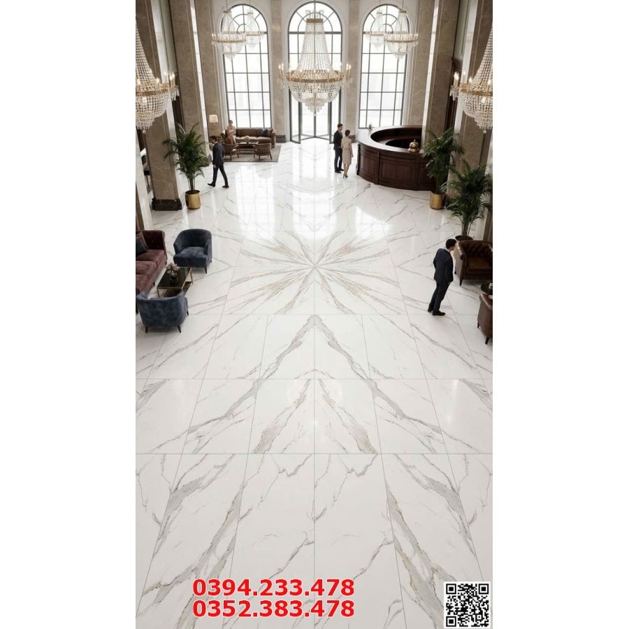 Gạch Khổ Lớn TQ Khắc Kim 60x120 Trắng Vân Nhũ Vàng