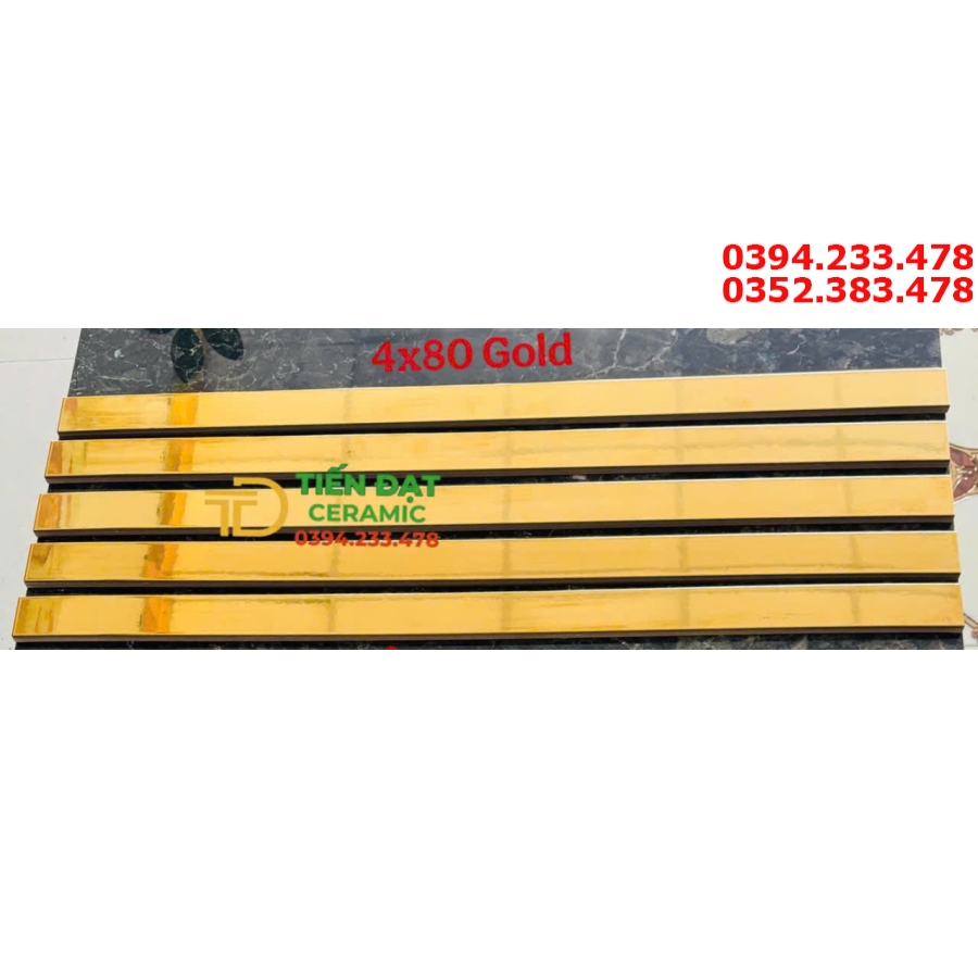 Gạch Viền Chỉ Vàng 4x80 Ốp Tường Trơn Bóng Vàng