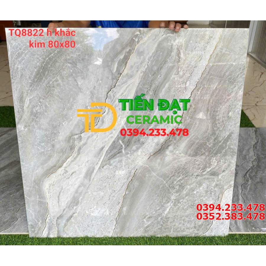 Gạch Xám Đá 80x80 TQ Bóng Kiếng Ốp Lát Nhũ Kim 