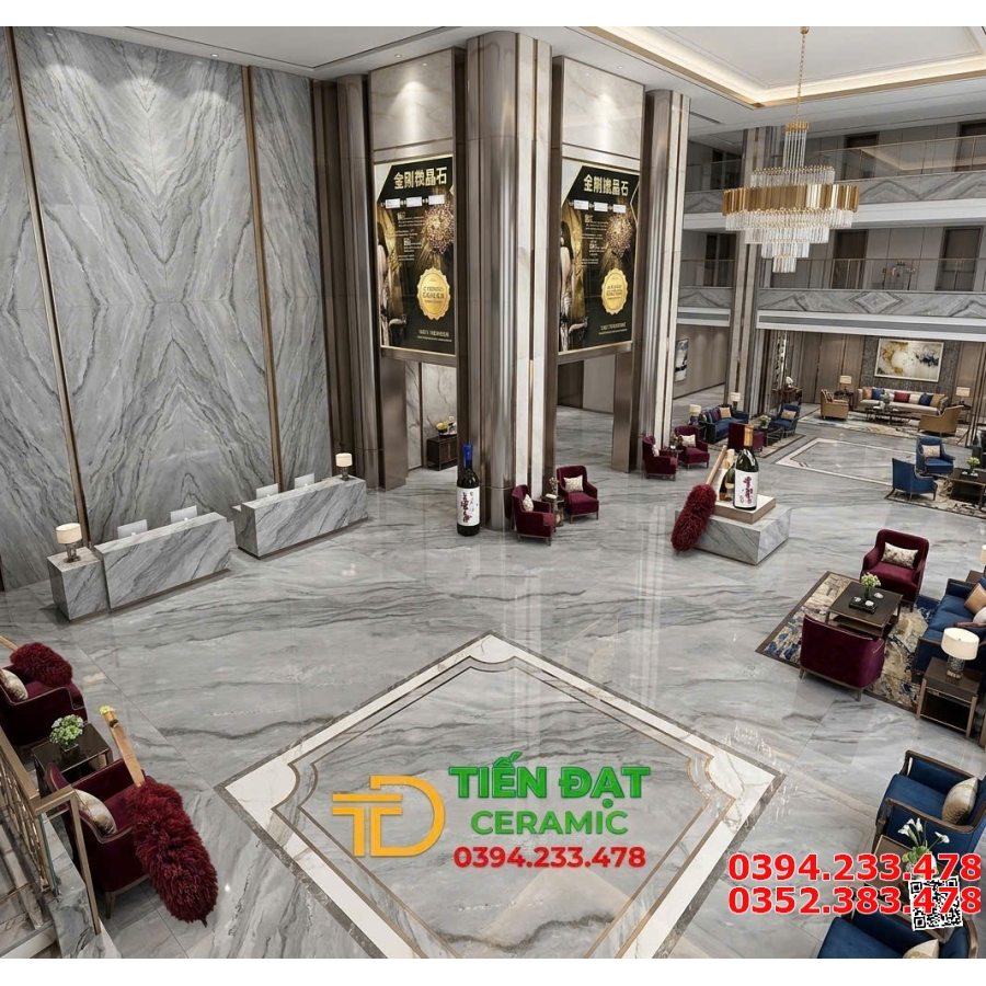 Gạch Ốp Lát Phòng Khách 80x80 TQ Vân Xám Ánh Kim 
