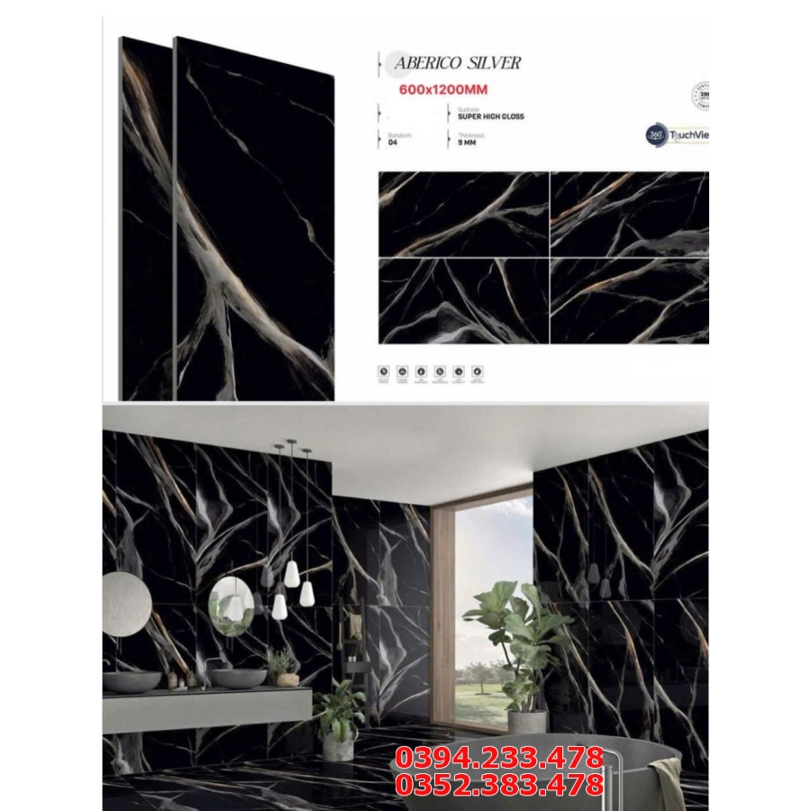 Gạch Trang Trí 80x160 Đen Vân Trắng Ốp Mặt Tiền Cột Cổng