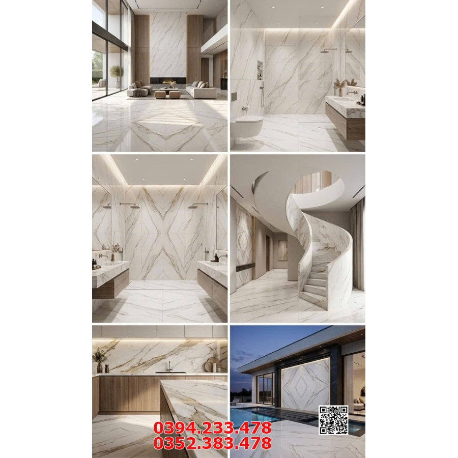Gạch Khổ Lớn 80x160 Trắng Vân Kim Cương Ốp Lát Biệt Thự