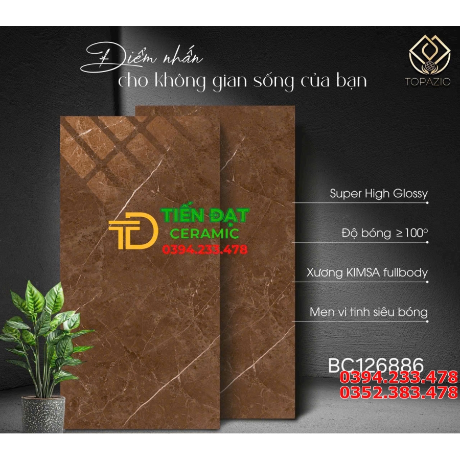 Kho Gạch Khổ Lớn Vicera 60x120 Trang Trí Màu Nâu Đồng