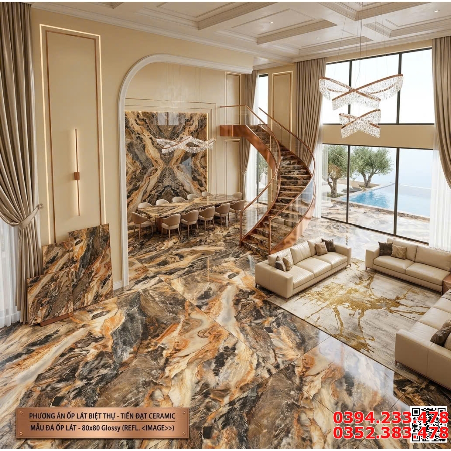 Gạch Mikado Ốp Lát Mặt Tiền 80x80 Bóng Kiếng Kim Cương 