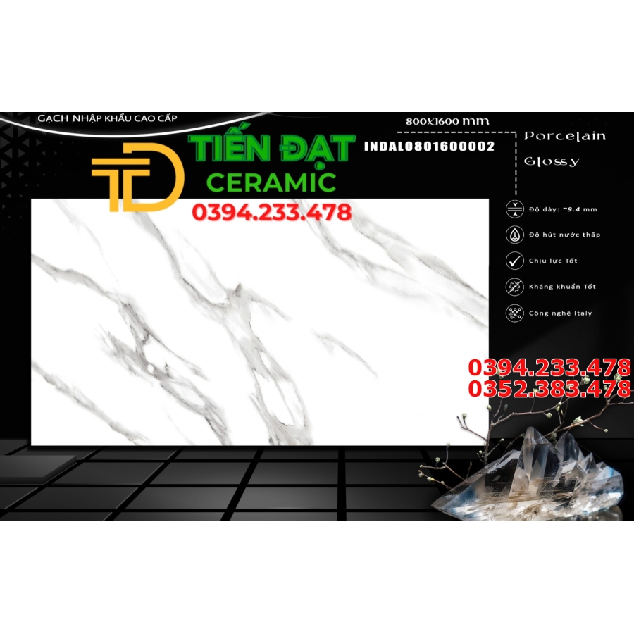 Gạch Bóng Kiếng Ốp Mặt Tiền Đen Vàng Trắng 80x160