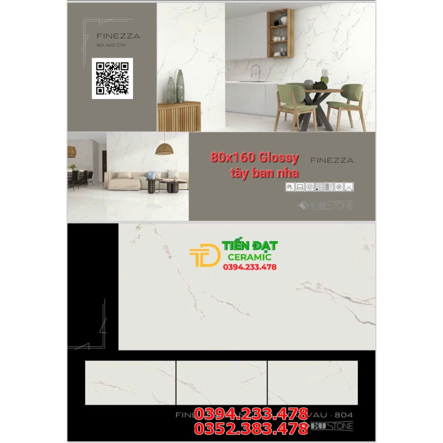 Gạch Nhập Khẩu Tây Ban Nha 80x160 Trắng Vân Kim Cương