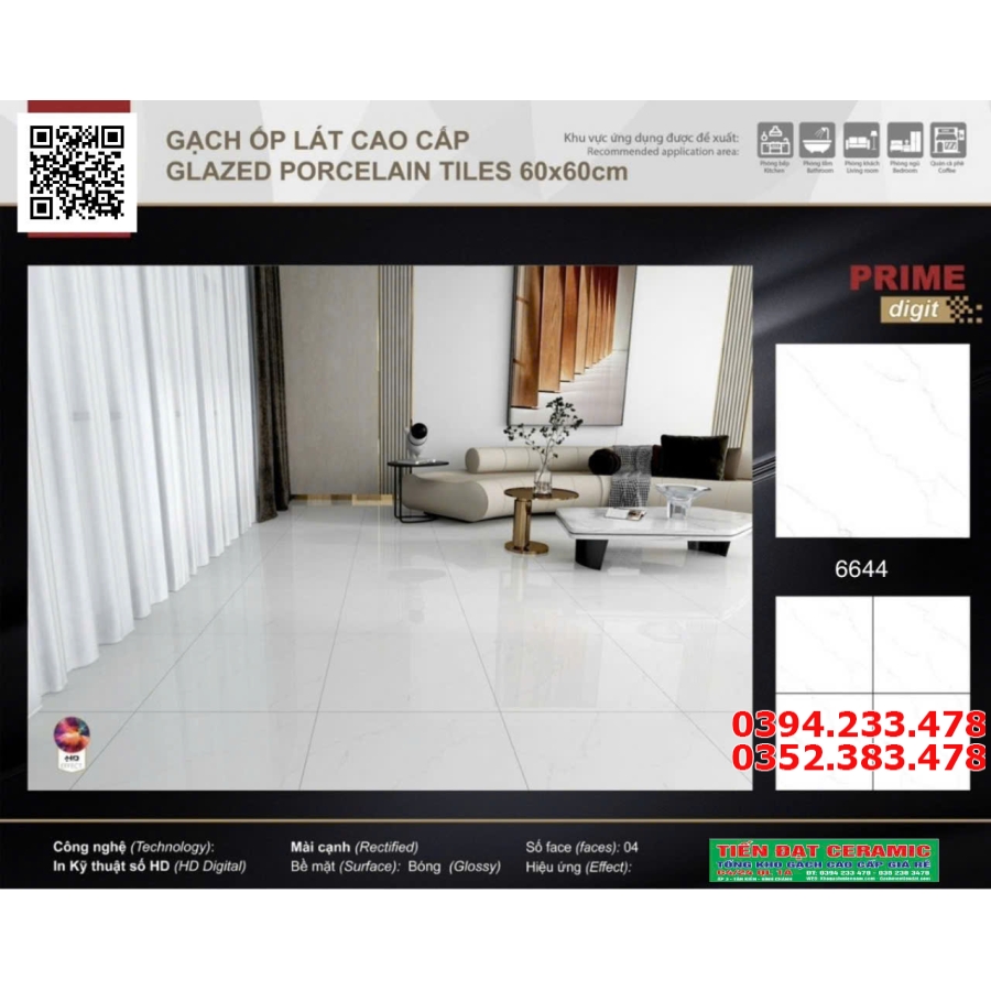 Tổng Kho Gạch Prime Lát nền 60x60 Trắng Vân Xả Kho
