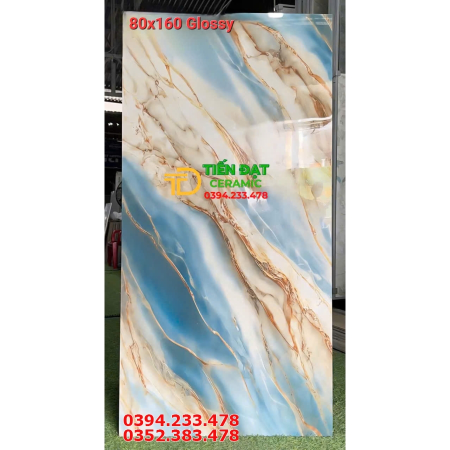 Gạch Khổ Lớn 80x160 Xanh Trắng Khắc Kim Cao Cấp