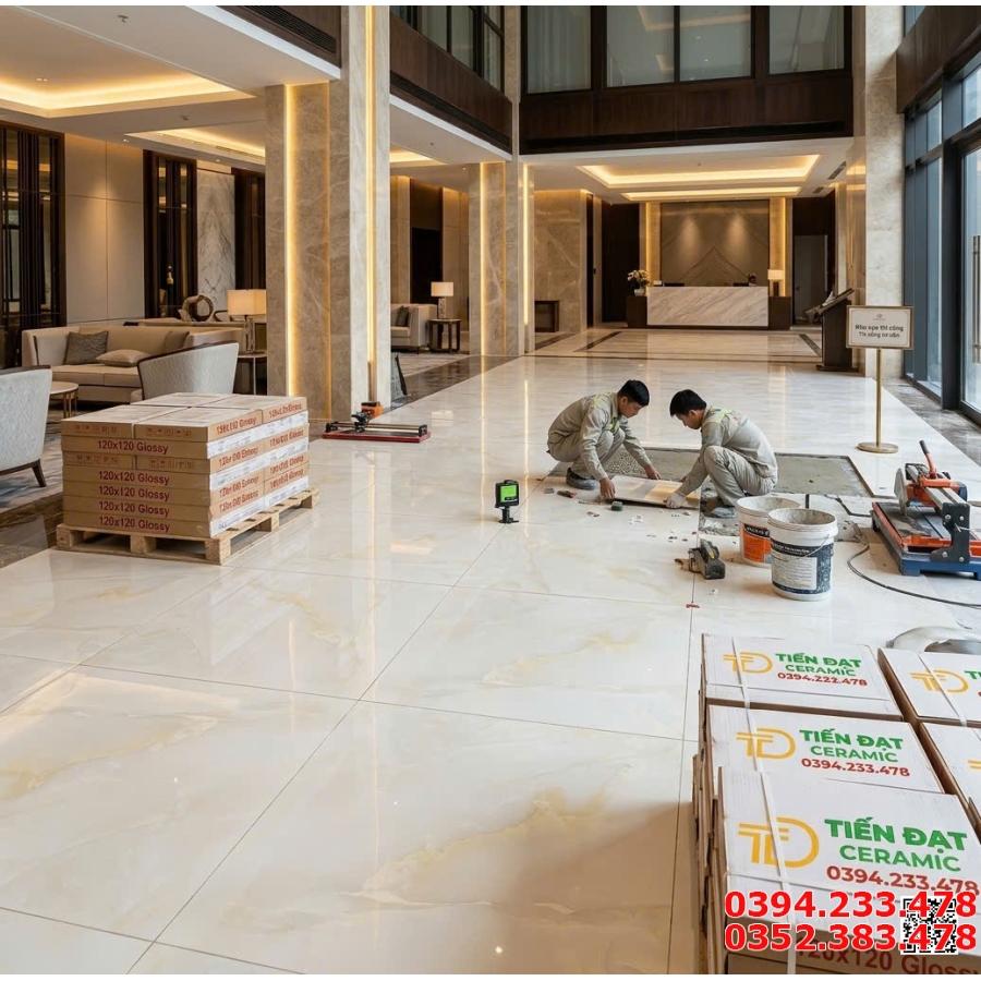 Tổng Kho Gạch Ấn Độ 120x120 Vân Ánh Vàng Ốp Lát Biệt Thự