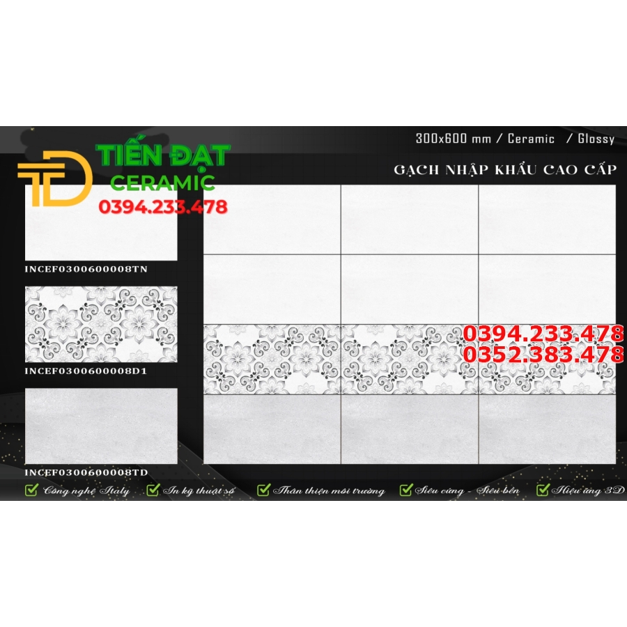 Gạch nhập khẩu 30x60 ốp tường Biệt Thự Bán Chạy Nhất