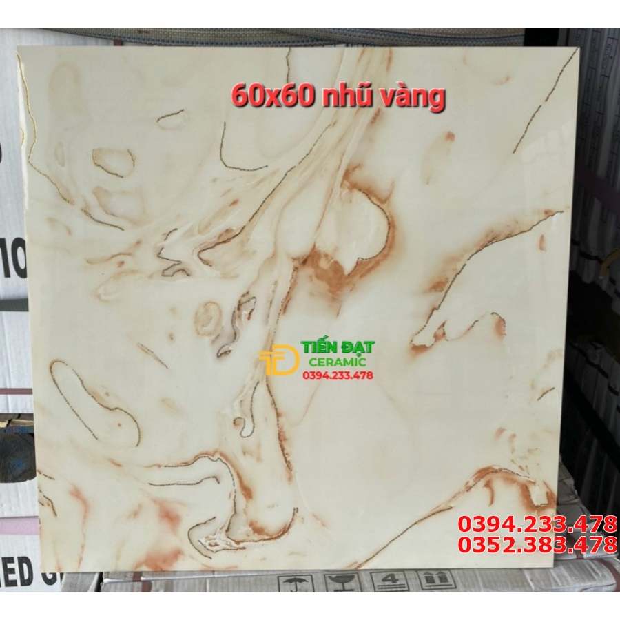 Đá Đồng Chất 60x60 Xanh Nhạt Nhũ Vàng Bóng Kiếng