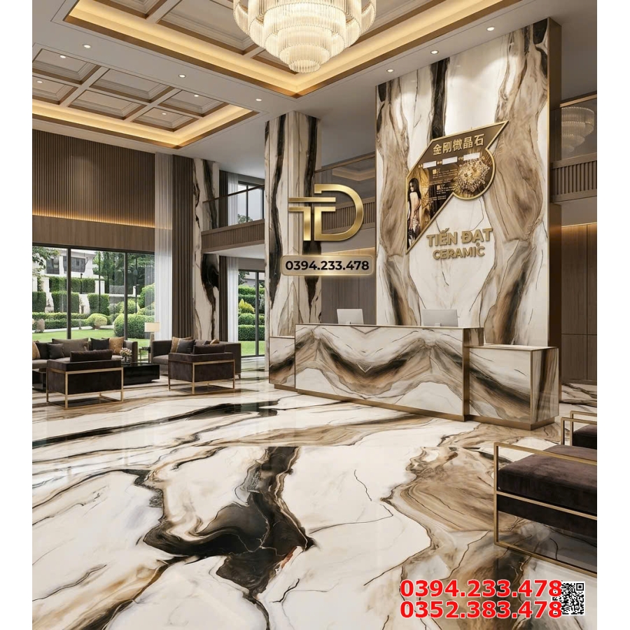 Gạch Bóng Kiếng Khắc Kim 80x80 TQ Ốp Lát Biệt Thự