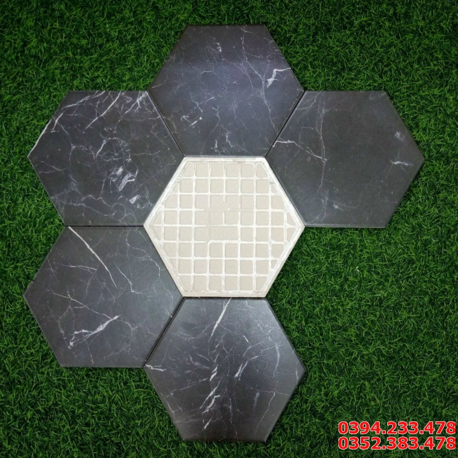 Gạch lục giác đen xám vân đá