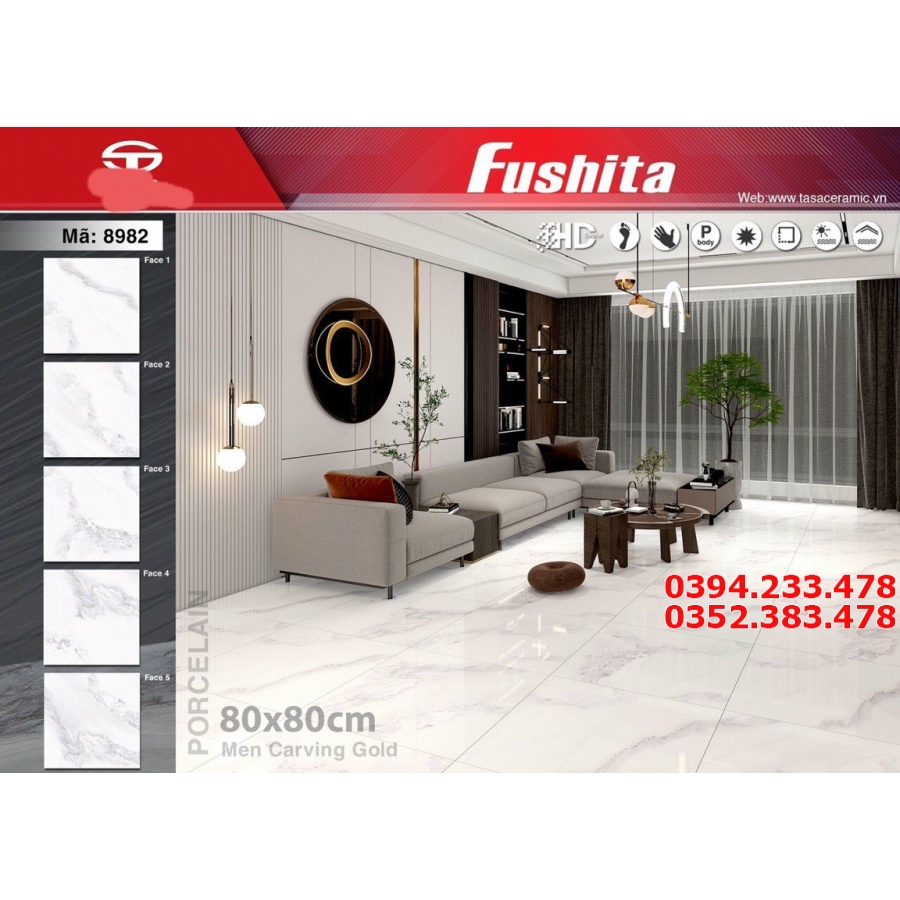 Gạch Cao Cấp 80x80 Trắng Vân Đen