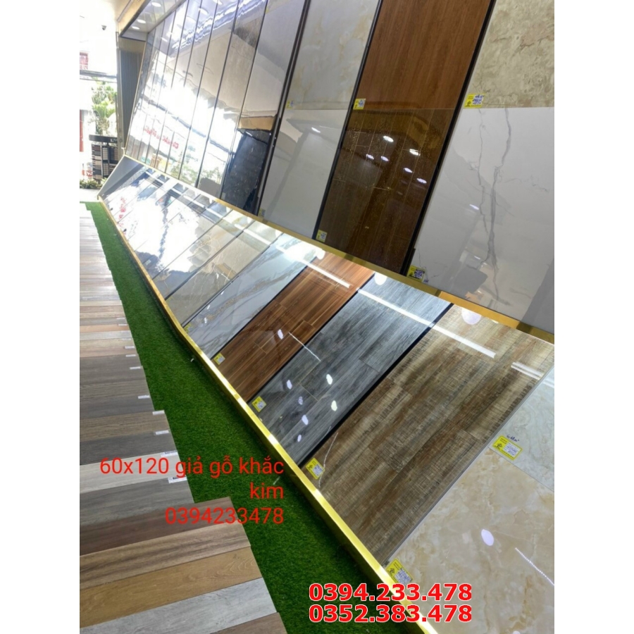 Gạch Lát Nền 60x120 Vân Xanh Khắc Kim 