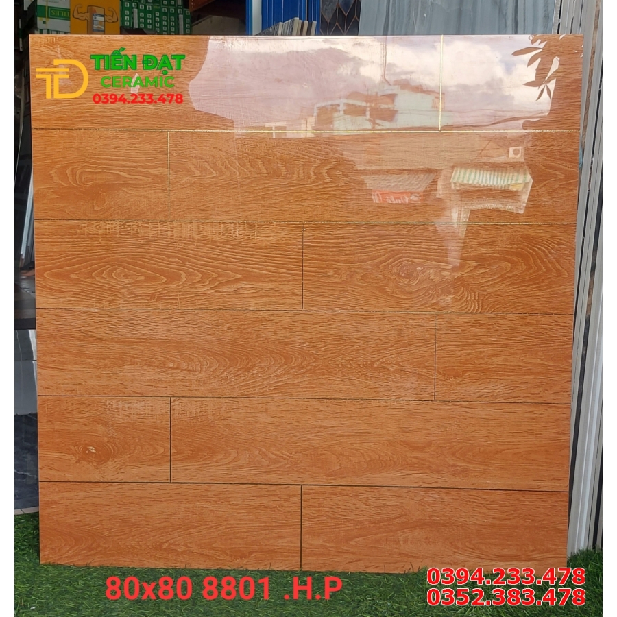Gạch Giả Gỗ 80x80 Vân Trắng Khắc Kim 