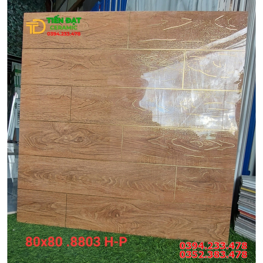 Gạch Giả Gỗ 80x80 Vân Trắng Khắc Kim 