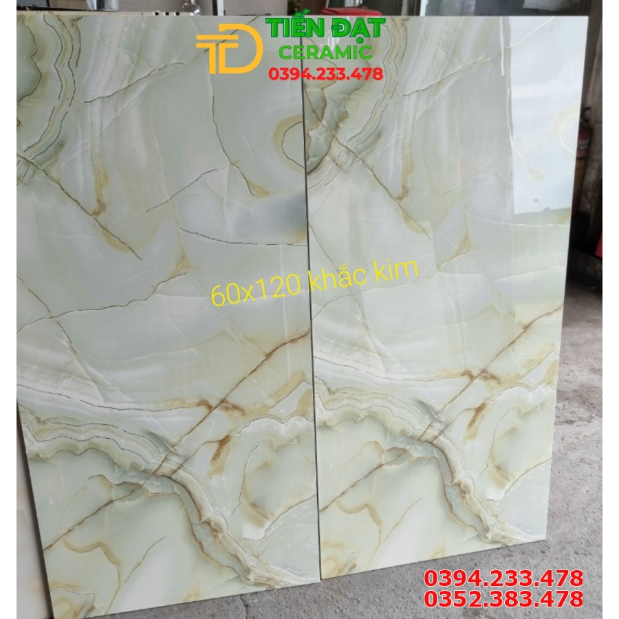 Đá Bóng Kiếng 60x120 Vân Xanh Ngọc Thạch Mẫu Mới