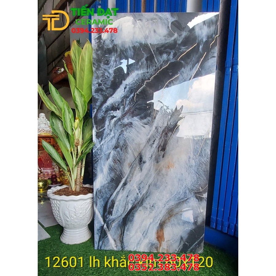 Gạch Bóng Kiếng 60x120 Trắng Khắc Kim