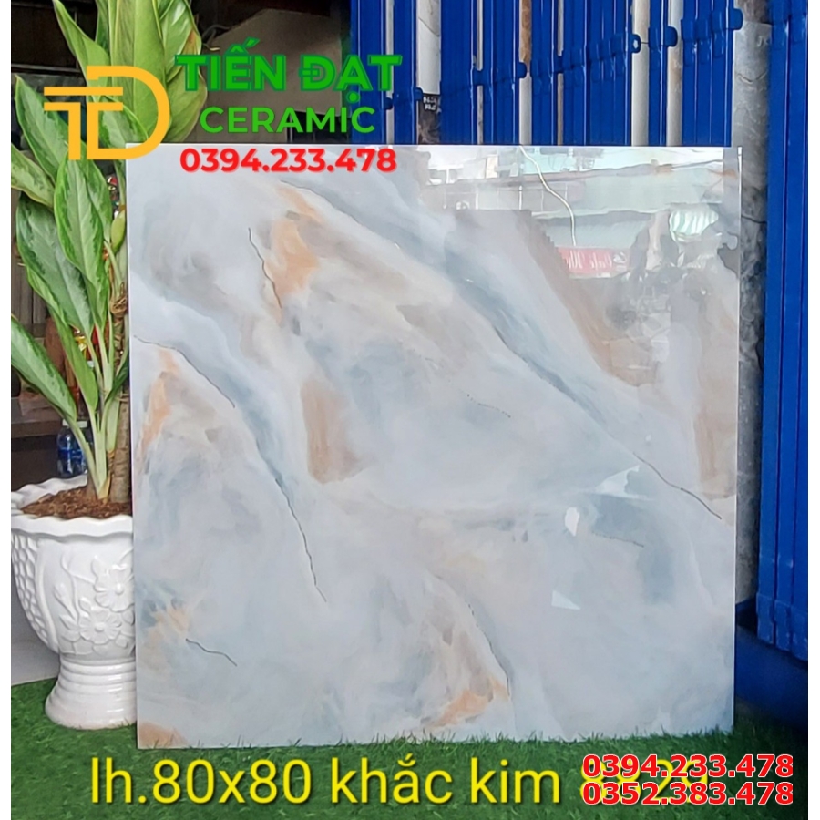 Đá Bóng Kiếng 80x80 Vân Ngọc Thạch Ánh Kim